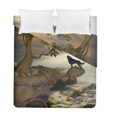 The Lonely Wolf On The Flying Rock Duvet Cover Double Side (full/ Double Size) by FantasyWorld7