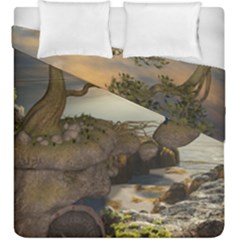 The Lonely Wolf On The Flying Rock Duvet Cover Double Side (king Size) by FantasyWorld7