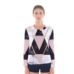 Triangles,gold,black,pink,marbles,collage,modern,trendy,cute,decorative, Women s Long Sleeve Tee