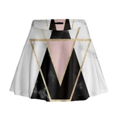 Triangles,gold,black,pink,marbles,collage,modern,trendy,cute,decorative, Mini Flare Skirt by NouveauDesign