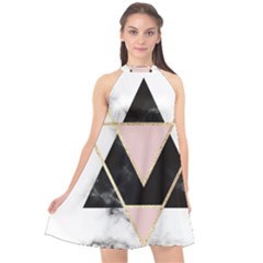 Triangles,gold,black,pink,marbles,collage,modern,trendy,cute,decorative, Halter Neckline Chiffon Dress  by NouveauDesign