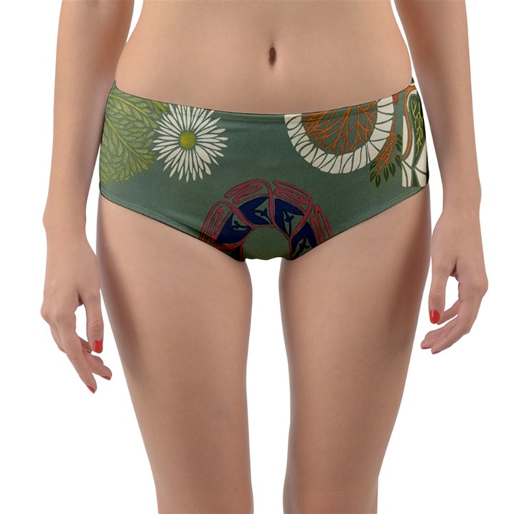 Artnouveau18 Reversible Mid-Waist Bikini Bottoms