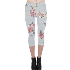 Floral Blue Capri Leggings  by NouveauDesign