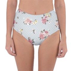 Floral Blue Reversible High-waist Bikini Bottoms by NouveauDesign