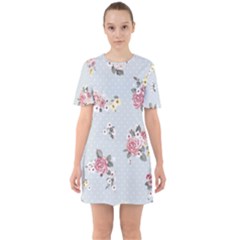 Floral Blue Sixties Short Sleeve Mini Dress