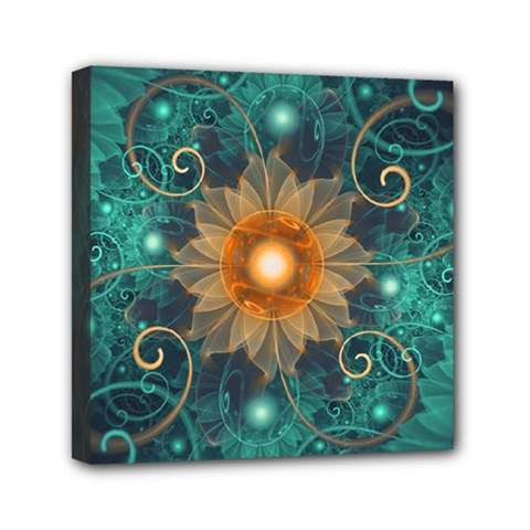 Beautiful Tangerine Orange And Teal Lotus Fractals Mini Canvas 6  X 6  by jayaprime