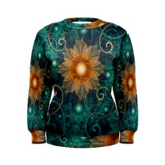 Beautiful Tangerine Orange And Teal Lotus Fractals Women s Sweatshirt by jayaprime