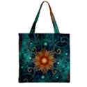 Beautiful Tangerine Orange and Teal Lotus Fractals Zipper Grocery Tote Bag View1