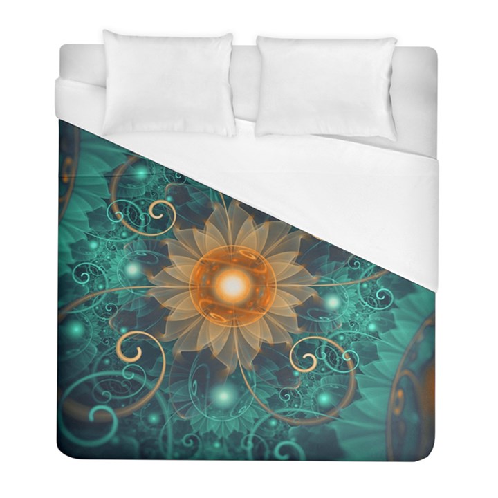 Beautiful Tangerine Orange and Teal Lotus Fractals Duvet Cover (Full/ Double Size)