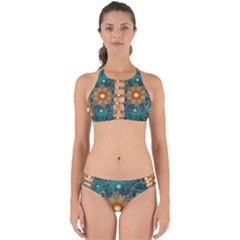 Beautiful Tangerine Orange And Teal Lotus Fractals Perfectly Cut Out Bikini Set by jayaprime