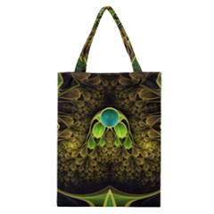 Beautiful Gold And Green Fractal Peacock Feathers Classic Tote Bag by jayaprime