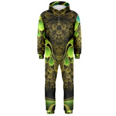 Beautiful Gold And Green Fractal Peacock Feathers Hooded Jumpsuit (men)  by jayaprime