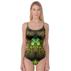 Beautiful Gold And Green Fractal Peacock Feathers Camisole Leotard  by jayaprime