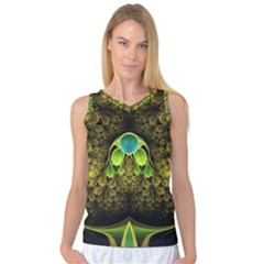 Beautiful Gold And Green Fractal Peacock Feathers Women s Basketball Tank Top by jayaprime