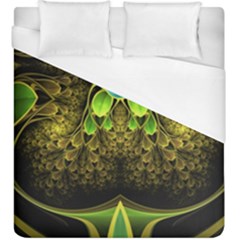 Beautiful Gold And Green Fractal Peacock Feathers Duvet Cover (king Size) by jayaprime