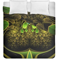 Beautiful Gold And Green Fractal Peacock Feathers Duvet Cover Double Side (king Size)