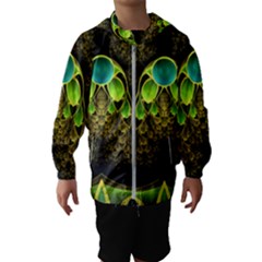 Beautiful Gold And Green Fractal Peacock Feathers Hooded Wind Breaker (kids) by jayaprime