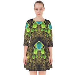 Beautiful Gold And Green Fractal Peacock Feathers Smock Dress