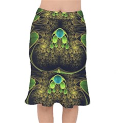 Beautiful Gold And Green Fractal Peacock Feathers Mermaid Skirt by jayaprime