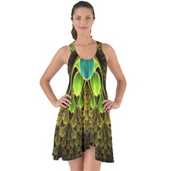 Beautiful Gold And Green Fractal Peacock Feathers Show Some Back Chiffon Dress