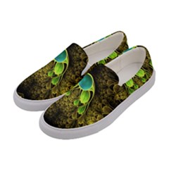 Beautiful Gold And Green Fractal Peacock Feathers Women s Canvas Slip Ons by jayaprime