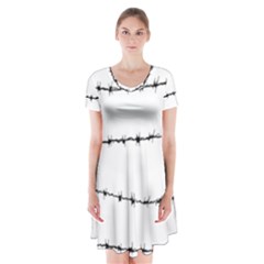 Barbed Wire Black Short Sleeve V-neck Flare Dress