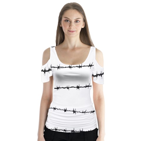 Barbed Wire Black Butterfly Sleeve Cutout Tee  by Mariart