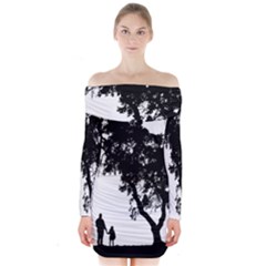 Black Father Daughter Natural Hill Long Sleeve Off Shoulder Dress