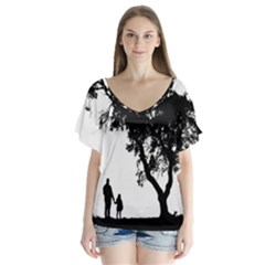 Black Father Daughter Natural Hill V-neck Flutter Sleeve Top