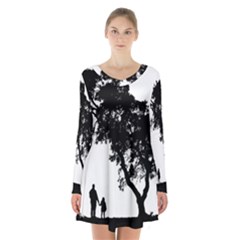 Black Father Daughter Natural Hill Long Sleeve Velvet V-neck Dress