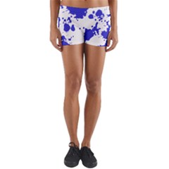 Blue Plaint Splatter Yoga Shorts by Mariart