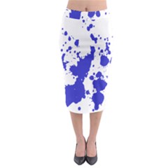 Blue Plaint Splatter Midi Pencil Skirt