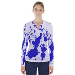 Blue Plaint Splatter V-neck Long Sleeve Top by Mariart