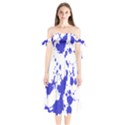 Blue Plaint Splatter Shoulder Tie Bardot Midi Dress View1