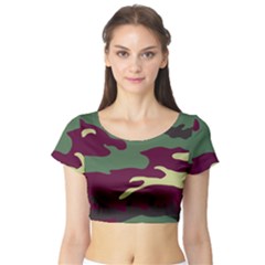 Camuflage Flag Green Purple Grey Short Sleeve Crop Top by Mariart