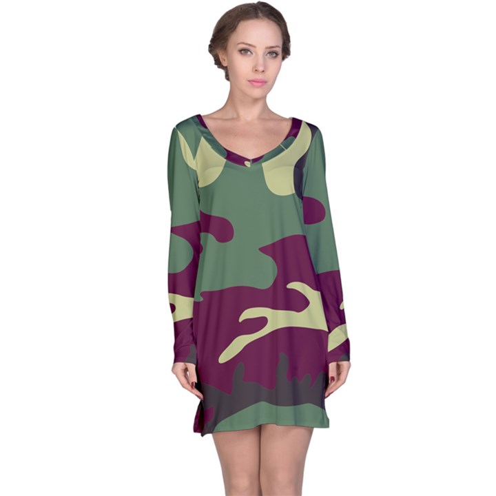 Camuflage Flag Green Purple Grey Long Sleeve Nightdress