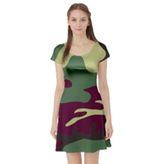 Camuflage Flag Green Purple Grey Short Sleeve Skater Dress by Mariart