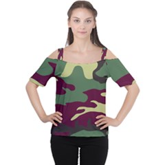 Camuflage Flag Green Purple Grey Cutout Shoulder Tee