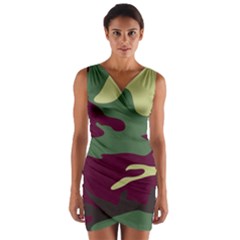 Camuflage Flag Green Purple Grey Wrap Front Bodycon Dress