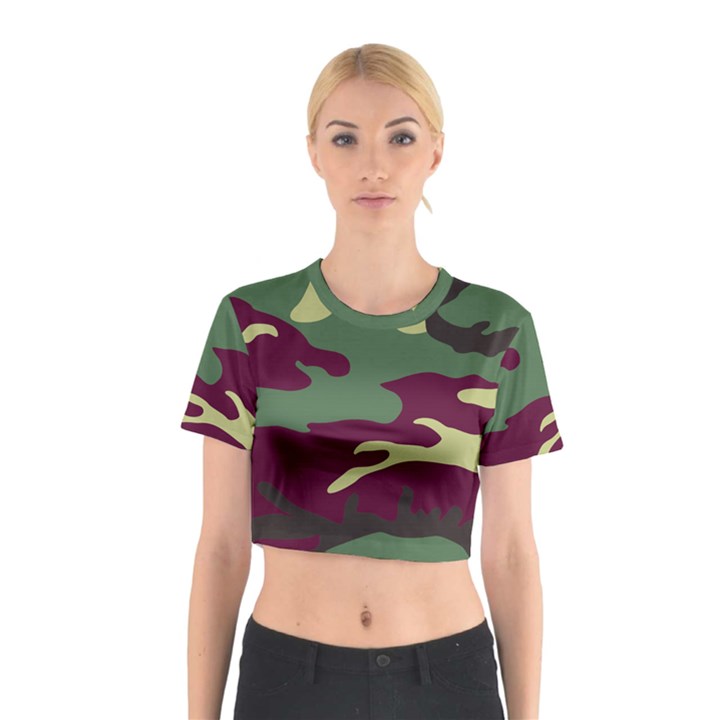 Camuflage Flag Green Purple Grey Cotton Crop Top