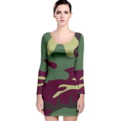 Camuflage Flag Green Purple Grey Long Sleeve Velvet Bodycon Dress by Mariart