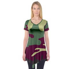 Camuflage Flag Green Purple Grey Short Sleeve Tunic 