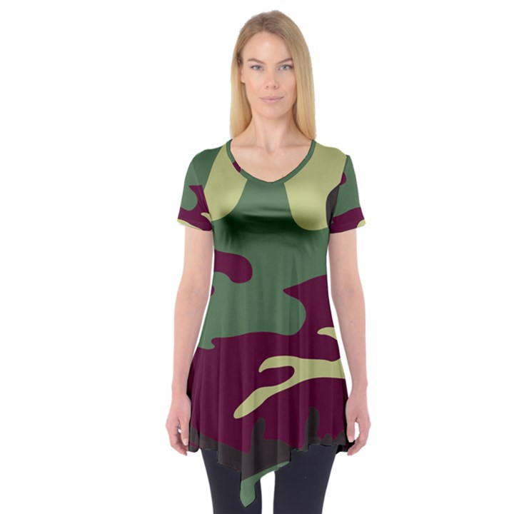 Camuflage Flag Green Purple Grey Short Sleeve Tunic 