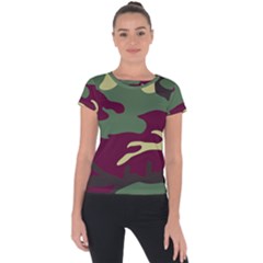 Camuflage Flag Green Purple Grey Short Sleeve Sports Top  by Mariart