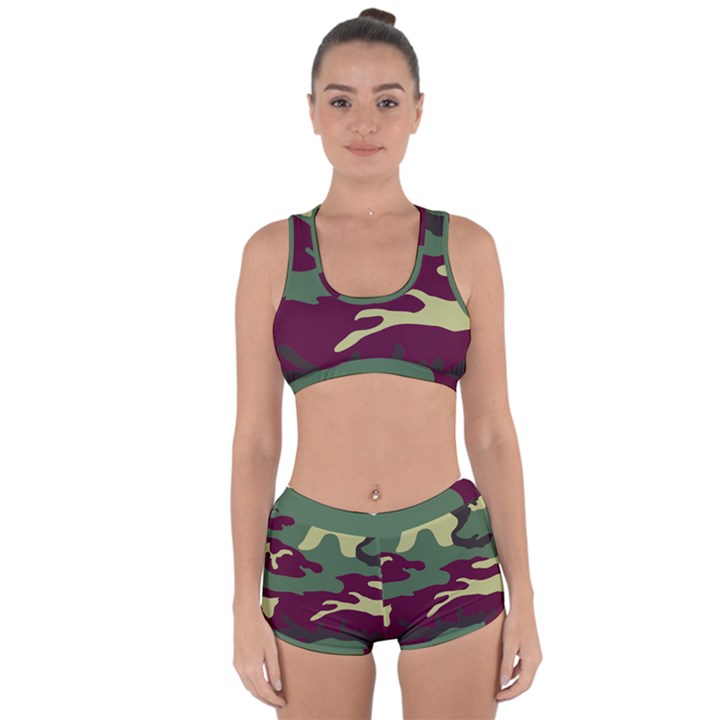 Camuflage Flag Green Purple Grey Racerback Boyleg Bikini Set