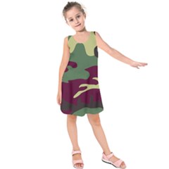 Camuflage Flag Green Purple Grey Kids  Sleeveless Dress by Mariart