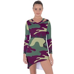 Camuflage Flag Green Purple Grey Asymmetric Cut-out Shift Dress