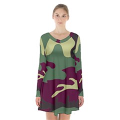 Camuflage Flag Green Purple Grey Long Sleeve Velvet V-neck Dress by Mariart