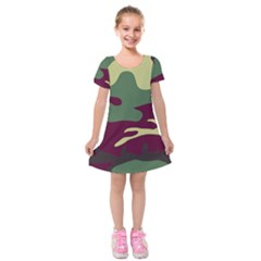 Camuflage Flag Green Purple Grey Kids  Short Sleeve Velvet Dress by Mariart