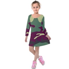 Camuflage Flag Green Purple Grey Kids  Long Sleeve Velvet Dress by Mariart